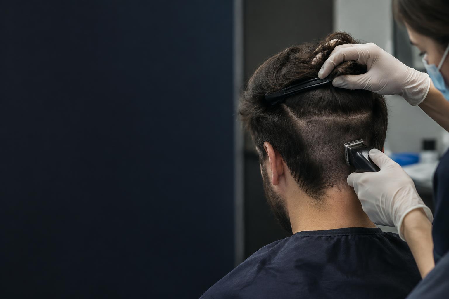 Clinician sectioning a small donor area before a hair transplant